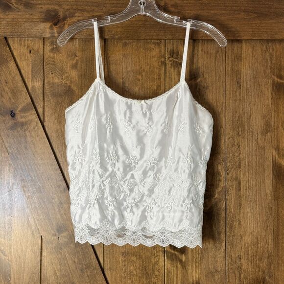 Vintage‎ Jewels by SLT White Embroidered Satin Polyester Camisole Size M - Picture 1 of 10